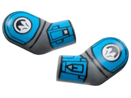 Arm, (Matching Left and Right) Pair with Dark Azure Shoulders and Cuffs, Black Nite Owl Logo Pattern / Dark Bluish Gray