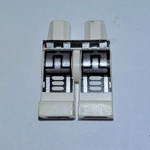 Lego Hips and White Legs with Silver and Black Robot Print / White