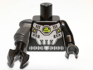 Lego Torso Space Silver Breastplate with Belt and Blacktron II Logo Pattern / Black Arm and Hand Left / Pearl Dark Gray Mech Arm and Black Claw Right