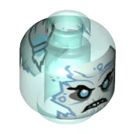 Minifig Head White Face, Medium Azure Eyes, Angry, Teeth / Trans-Light Blue