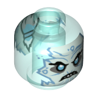Lego Minifig Head White Face, Medium Azure Eyes, Angry, Teeth / Trans-Light Blue