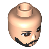 Lego Minidoll Head Male with Brown Eyes, Black Beard and Curly Mustache / Light Nougat