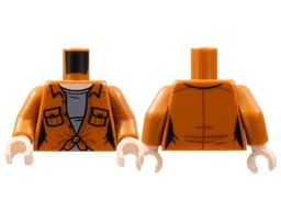 Torso Female Shirt with Pockets, Tied at Bottom, Light Nougat Neck, Dark Bluish Gray Shirt Pattern / Dark Orange Arms / Light Nougat Hands