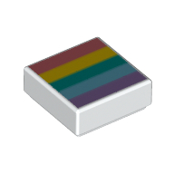 Lego Tile 1 x 1 with Rainbow, Sand Red, Yellow, Dark Azure, Medium Blue, Dark Purple print / White