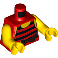 Lego Torso Tank Top with Stripes Black with Brown Belt with Buckle Print, Yellow Arms and Hands / Red