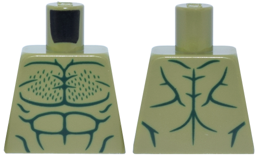 Lego Torso Bare Chest with Dark Green Muscles Outline and Chest Hair Pattern