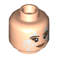 Lego Minifig Head Naare, Peach Lips, White Tribal Tattoos, Smile / Red Tribal Tattoos, Angry Print / Light Nougat