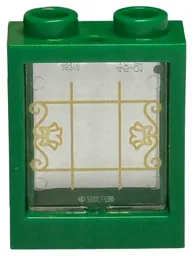 Window 1 x 2 x 2 Flat Front with Trans-Clear Glass with Gold Lattice, Flowers and Filigree Pattern (60592 / 60601pb046)