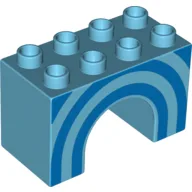 Duplo Brick 2 x 4 x 2 Arch with Blue Half Circles Print / Medium Azure
