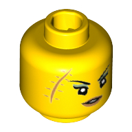 Lego Minifig Head Shark Army, Thin Eyebrows, Large Medium Nougat Scar with Stitches, Slightly Open Mouth with Medium Nougat Lips Print [Hollow Stud] / Yellow