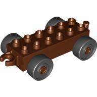 Lego Duplo Car Base, 2 x 6 with Black Wheels and Open Hitch End / Reddish Brown