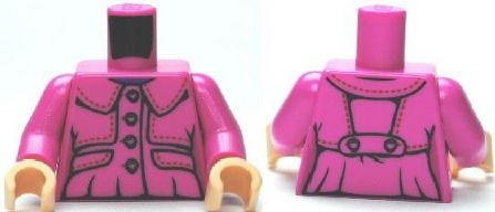 Lego Torso Harry Potter Jacket Fitted with 4 Buttons on Front, 2 Buttons on Back Pattern / Dark Pink Arms / Light Nougat Hands