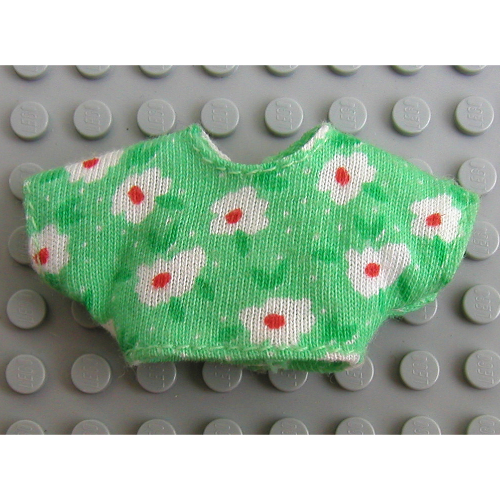 Lego Scala, Crop Top with Short Sleeves with White Flowers Pattern / Medium Green