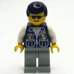 Policeman, Black Vest with Badge and Pockets, Black Hair, Sunglasses