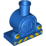 Duplo Train Front, Steam Engine with Yellow Headlights with Black Curved Line and Yellow Danger Stripes Print / Blue