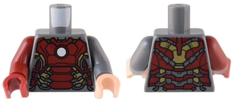 Lego Torso Armor with White Circle and Dark Red and Gold Plates (Partial Mark 43) Pattern / Dark Bluish Gray Arm and Light Nougat Hand Left / Dark Red Arm and Hand Right