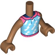 Lego Minidoll Torso Boy with Bright Light Blue Shirt, Coral Collar, White Lightning Bolts print, Medium Nougat Arms and Hands / Medium Nougat