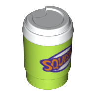 Lego Equipment Cup with Take Out Lid and Dark Purple and Orange 'SQUISHEE' Print