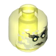 Minifig Head Blade Master Bansha, Yellowish Green Face and Sand Green Lips Print [Hollow Stud] / Trans-Neon Green