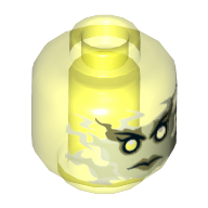 Lego Minifig Head Blade Master Bansha, Yellowish Green Face and Sand Green Lips Print [Hollow Stud] / Trans-Neon Green