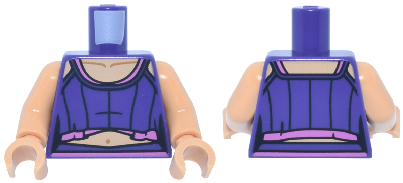 Lego Torso Female Cropped Tank Top with Dark Pink Layers, Medium Tan Skin and Stomach with Collar Bones and Navel Pattern / Medium Tan Arms / Medium Tan Hands