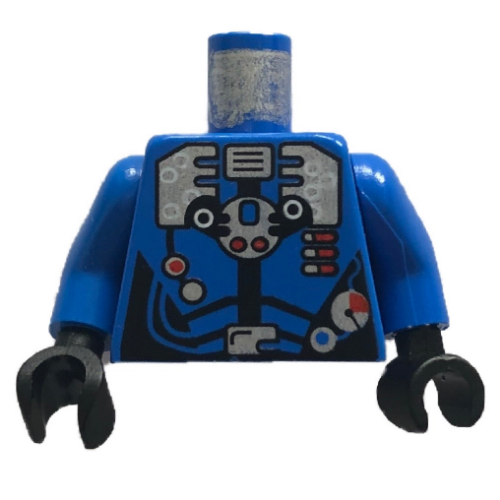 Lego Torso Diving Suit with Silver Panels, Gauges, and Tubes Print (Hydronaut), Blue Arms, Black Hands / Blue