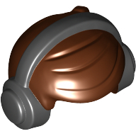 Lego Hair Short with 2 Locks on Left with Headphones Black Print / Reddish Brown