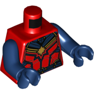 Lego Torso Bodysuit, Dark Blue Line, Gold Lines and Star Print, Dark Blue Arms and Hands / Red