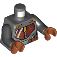 Lego Torso Armor with Dark Red and Dark Orange Plates, Mandalorian Utility Belt Print (Sabine Wren), Black Arms, Dark Orange Hands / Dark Bluish Gray