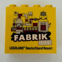 Brick 2 x 4 x 3 with 'LEGOLAND Deutschland Resort FABRIK 2025' Print / Yellow