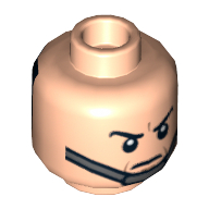 Lego Minifig Head, Chin Strap, Black Goggles / Stern Eyebrows no Goggles Print / Light Nougat