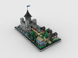 microscale medieval castle with village