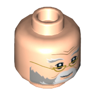 Lego Minifig Head Albus Dumbledore, Light Bluish Gray and White Eyebrow and Beard, Neutral / Slight Smile with Gold Glasses Print / Light Nougat