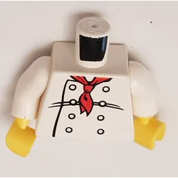 Torso, Chef with 8 Buttons, Long Red Neckerchief / '2011 The LEGO Store Toronto, Canada' Print, White Arms, Yellow Hands / White