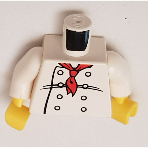Lego Torso Chef with 8 Buttons, Long Red Neckerchief / '2011 The LEGO Store Toronto, Canada' Print, White Arms, Yellow Hands / White