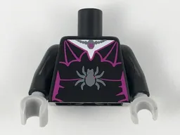Torso Female Outline with Magenta Spider Web Trim, Necklace, Dark Bluish Gray Spider Pattern (BAM) / Black Arms / Light Bluish Gray Hands