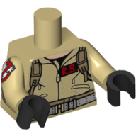 Lego Torso Jumpsuit with 'R.S.' ID Badge Print, Tan Arms with Ghostbusters Logo, Black Hands / Tan