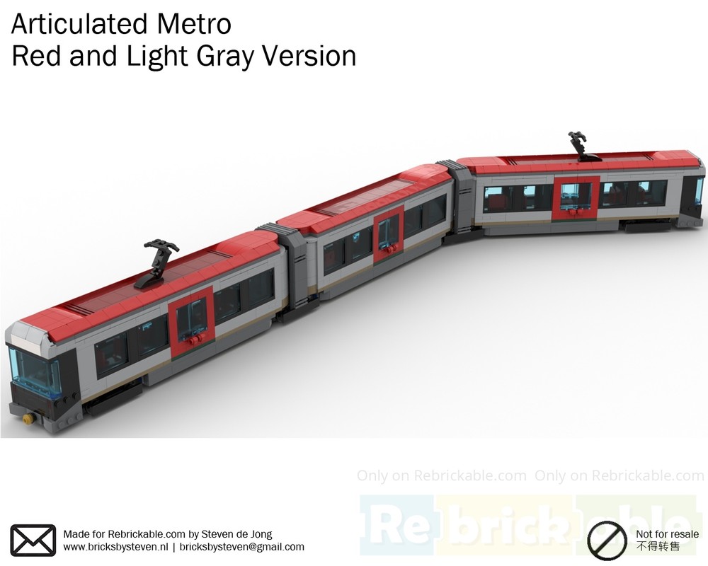 Lego Articulated Metro (Minifig / City scale, 2023 Revision, Grey & Red Livery)