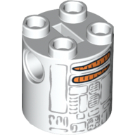 Lego Brick Round 2 x 2 x 2 Robot Body, Axle Holder '+' Orientation with Gray Lines and Carrots Astromech Droid Print (Christmas R2-D2) / White
