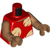 Lego Torso, Shirt with Tan Leaves print, Medium Nougat Arms and Hands / Red