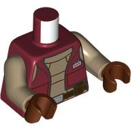 Lego Torso Jacket, Dark Brown Belt, Pocket, Dark Tan Vest print, Dark Tan Arms, Reddish Brown Hands / Dark Red