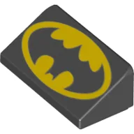 Brick Sloped 30° 1 x 2 x 2/3 with Batman Logo Print (Head Facing Narrow End of Slope) / Black