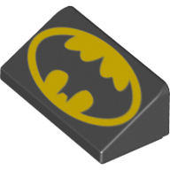 Lego Brick Sloped 30° 1 x 2 x 2/3 with Batman Logo Print (Head Facing Narrow End of Slope) / Black