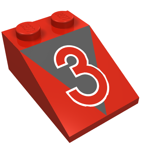Lego Brick Sloped 33° 3 x 2 with Red '3', Black Triangle Print / Red