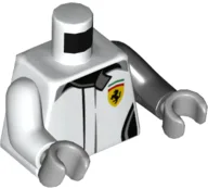 Torso Speed Champions with Black Pockets and Ferrari Logo on Front and Back Pattern / Black Arm Left  / White Arm Right / Light Bluish Gray Hands
