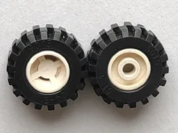 Wheel 11mm D. x 12mm, Hole Round for Wheels Holder Pin with Black Tire 21mm D. x 12mm - Offset Tread Small Wide (6014a / 6015) / White