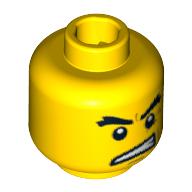 Lego Minifig Head Hockey Player, Raised Eyebrows, Angry Open Mouth, White Pupils Print [Blocked Open Stud] / Yellow