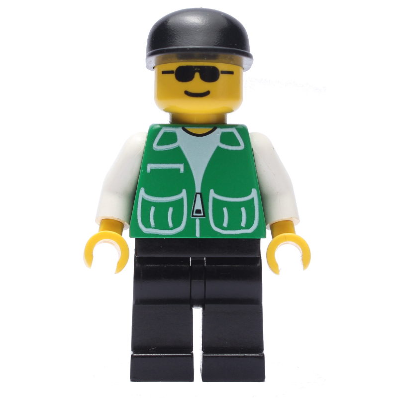 Lego Man, Green Jacket, Black Legs, Black Cap, Sunglasses