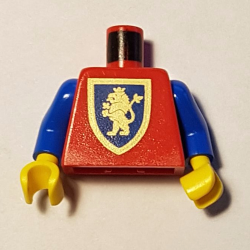 Lego Torso Armor, Gold Lion Shield Print, Blue Arms, Yellow Hands / Red