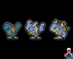Squirtle, Wartortle & Blastoise - Pixel Art Display